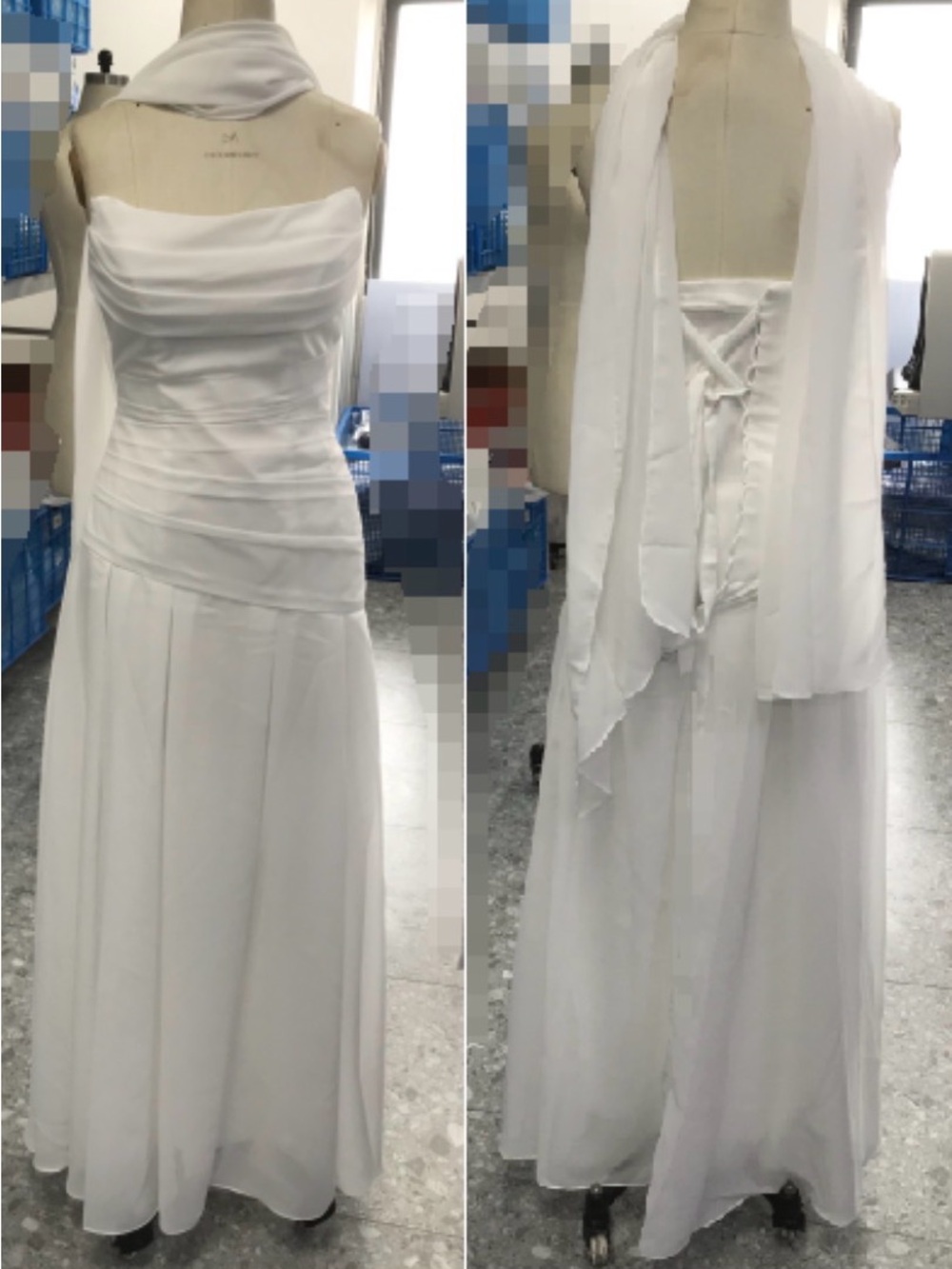White Strapless Chiffon Wedding Dress with Matching Shawl